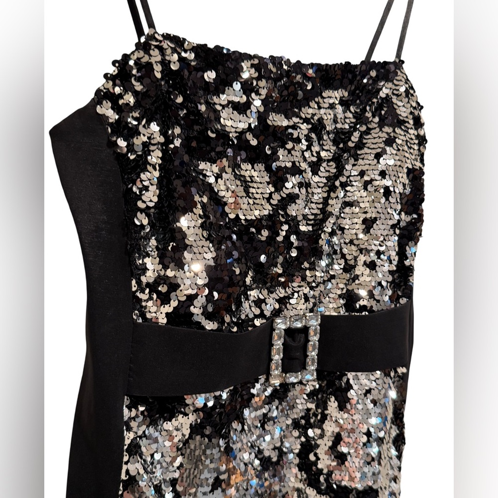 Morgan & Co EUC Size M Black Silver Spaghetti Strap Sequined Dress (0570) - Picture 4 of 10